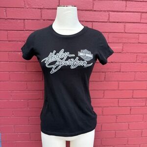Harley Davidson Mile High Denver Colorado Black Graphic T-Shirt‎ Womens Size S